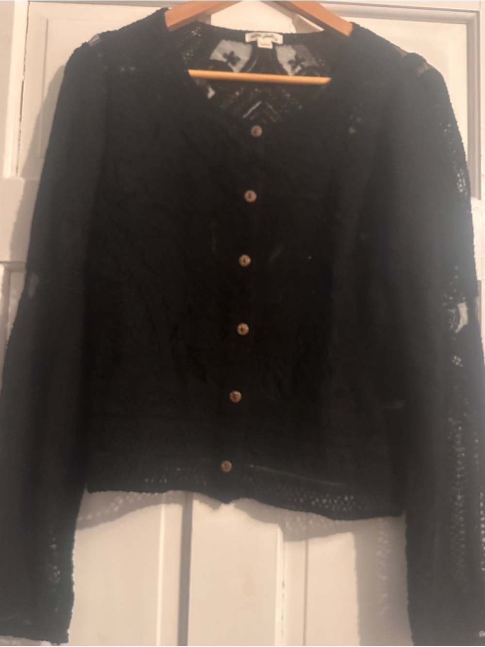 Ultra Pink Black Lace Button Front Cardigan Sweater Women's  Size Large Boho